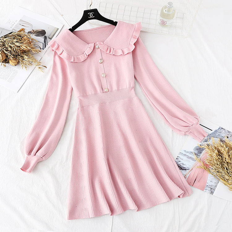 French first love retro super fairy knitted dress  3895