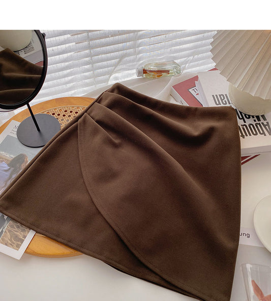Design sense pleated Hip Wrap high waist slim fashion A-shaped skirt  5437