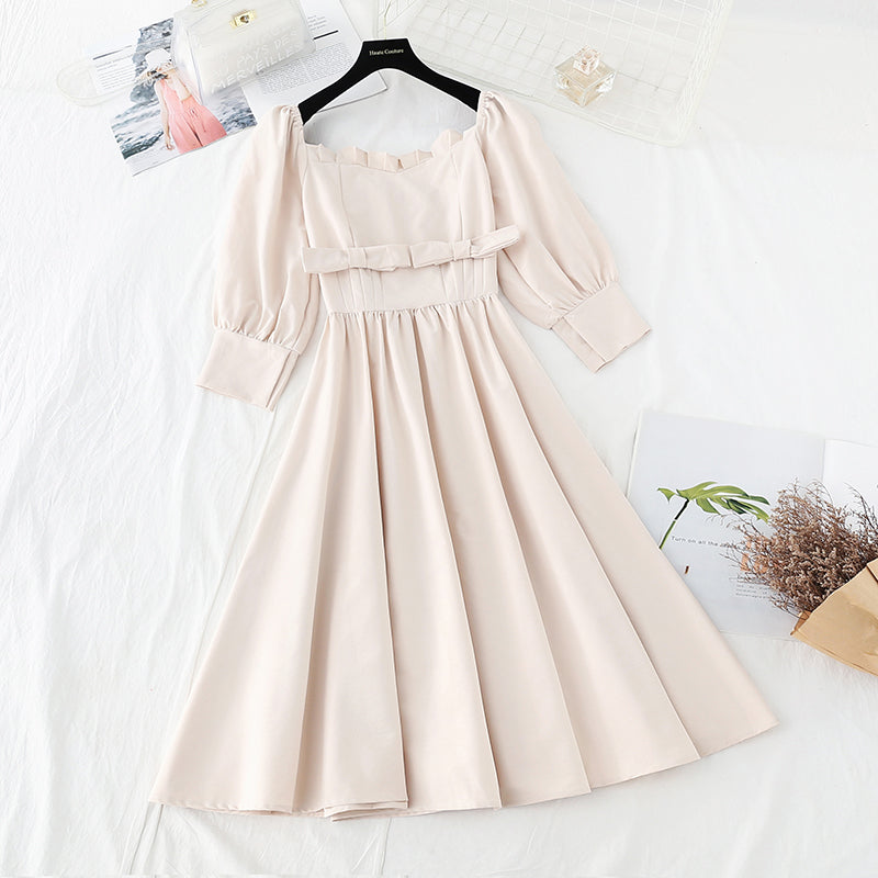 French square neck dress design sense of minority skirt  4207