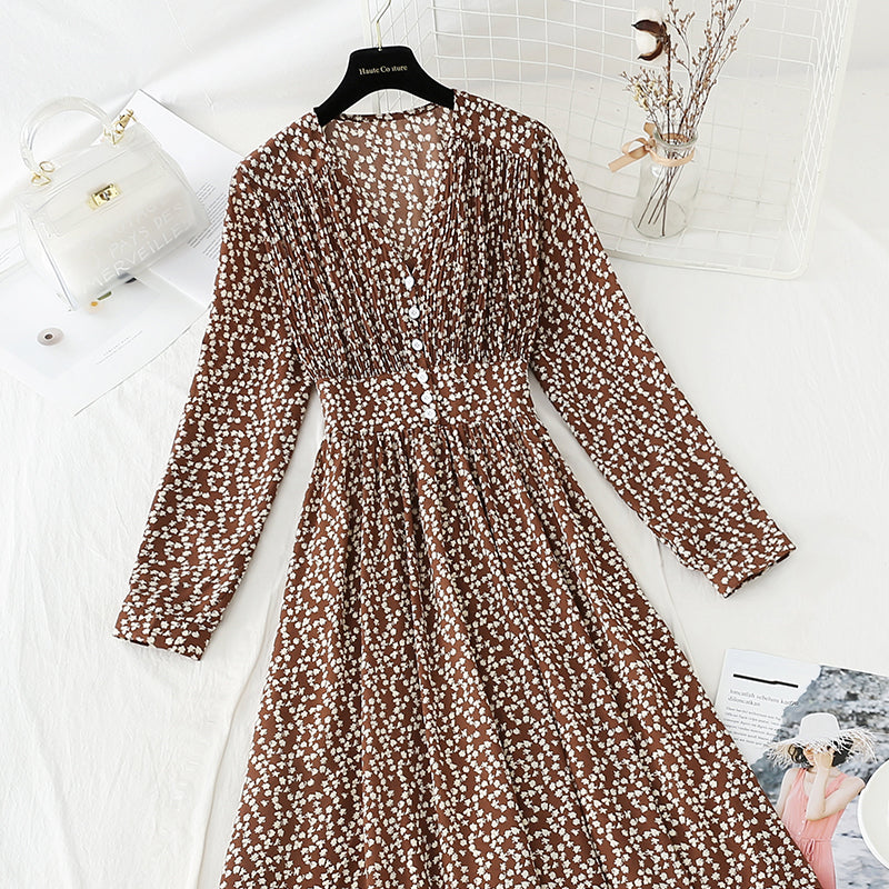 Französisches Blumenkleid Retro Minorität Chiffonkleid 4833