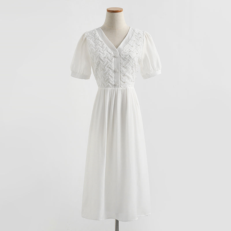 French design pleated bubble sleeve skirt  4278