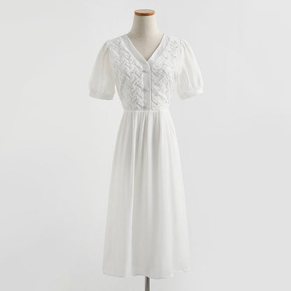 French design pleated bubble sleeve skirt  4278