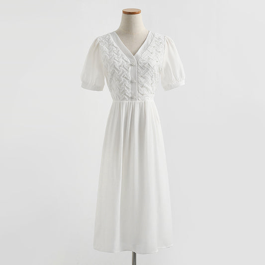 French design pleated bubble sleeve skirt  4278