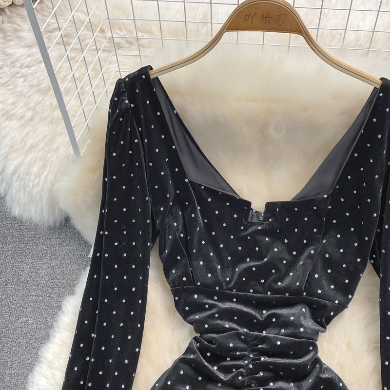 Langarm Slim Fit Hot Drill hochwertiges enges Hüftwickelkleid 3723