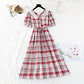 New lace doll collar sweet Plaid Cotton Linen Skirt fairy super fairy series  4598