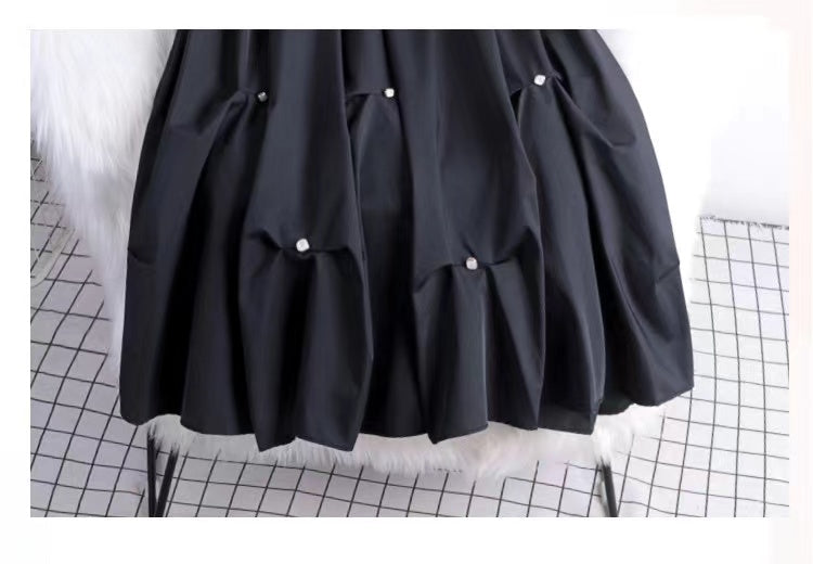 Jupe bouffante perlée, nouvelle, unie noire/blanche, décontractée, jupe ample 3545