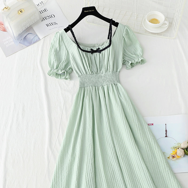 New French retro long skirt small fresh bubble sleeve skirt  4250