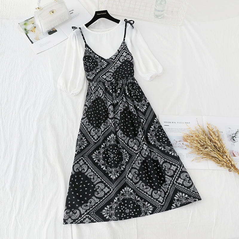 New national style suspender skirt chiffon shirt two piece suit  4692