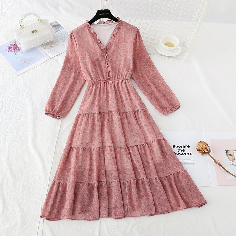 New Ruffle French Vintage chiffon skirt long  4537