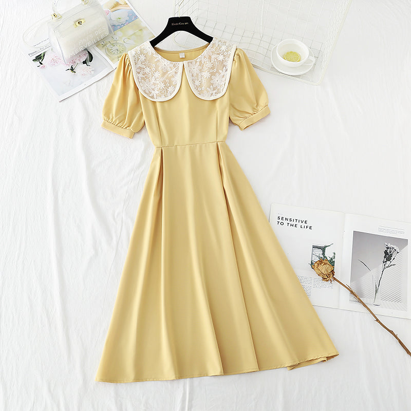 Lace doll Neck Chiffon Dress with slim waist  4855