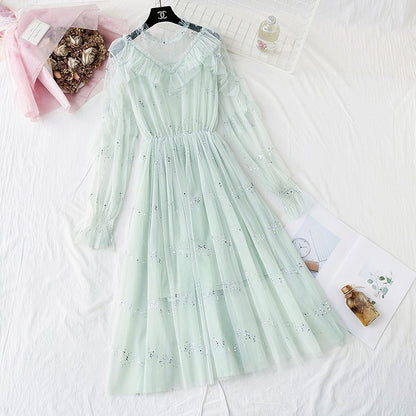 Fairy Sequin gauze dress Ruffle suspender  4321