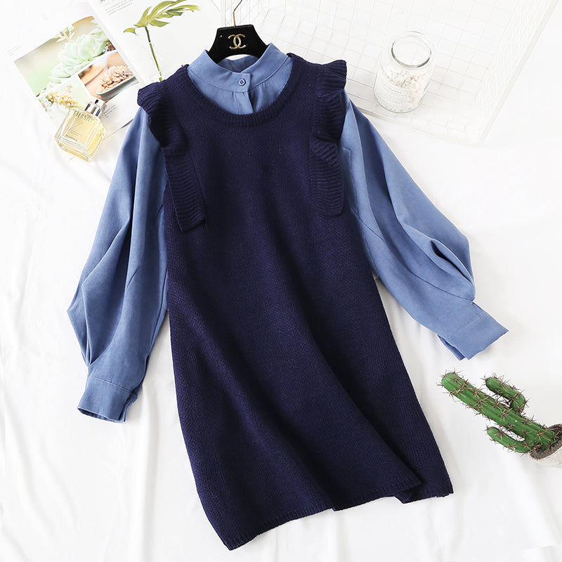 Slim sweater knitted vest vest with shirt skirt  4450