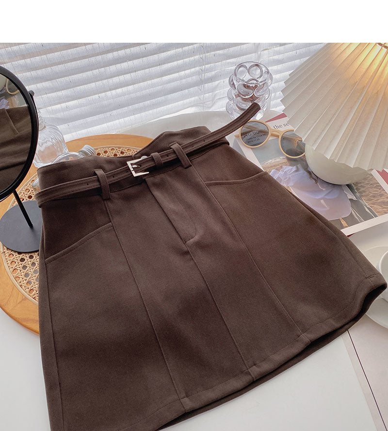 Woolen skirt women's design, versatile casual high waist A-line skirt  5467