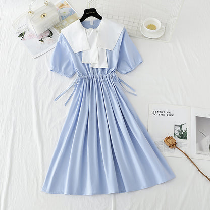 New sweet bubble sleeve shawl long skirt drawstring waist lace up skirt  4849