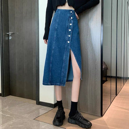 Split jean skirt, new high waist, irregular long skirt  3663