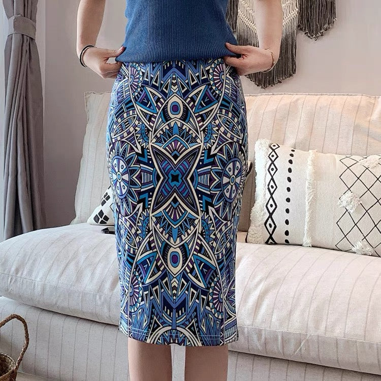 Diamond-shaped plaid print skirt, slit high Fanny skirt, all-match bodycon skirt  3535