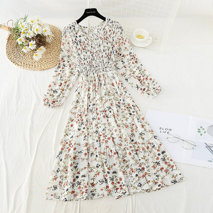 New French minority long skirt with pleated waist and thin A-line skirt  4832