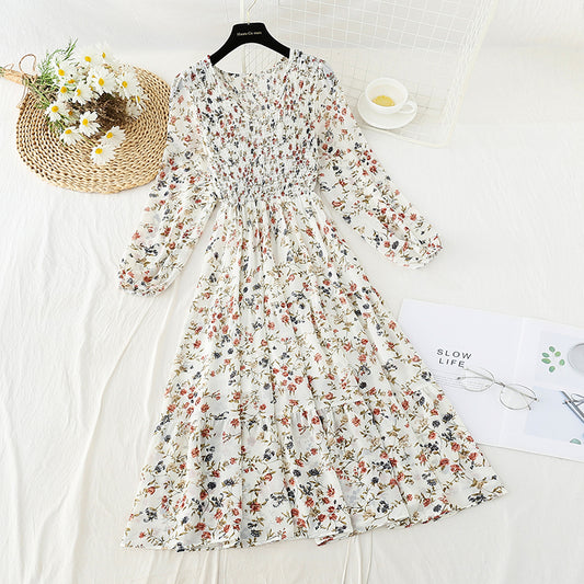 New French minority long skirt with pleated waist and thin A-line skirt  4832