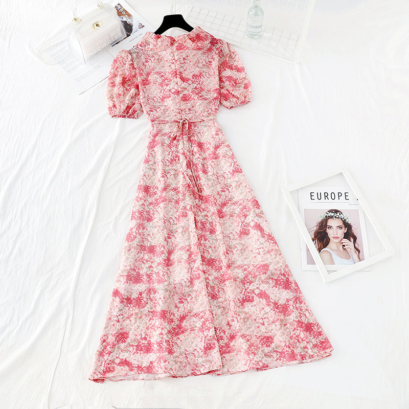 New style slim waist, gentle wind, broken Flower Chiffon French dress  4529