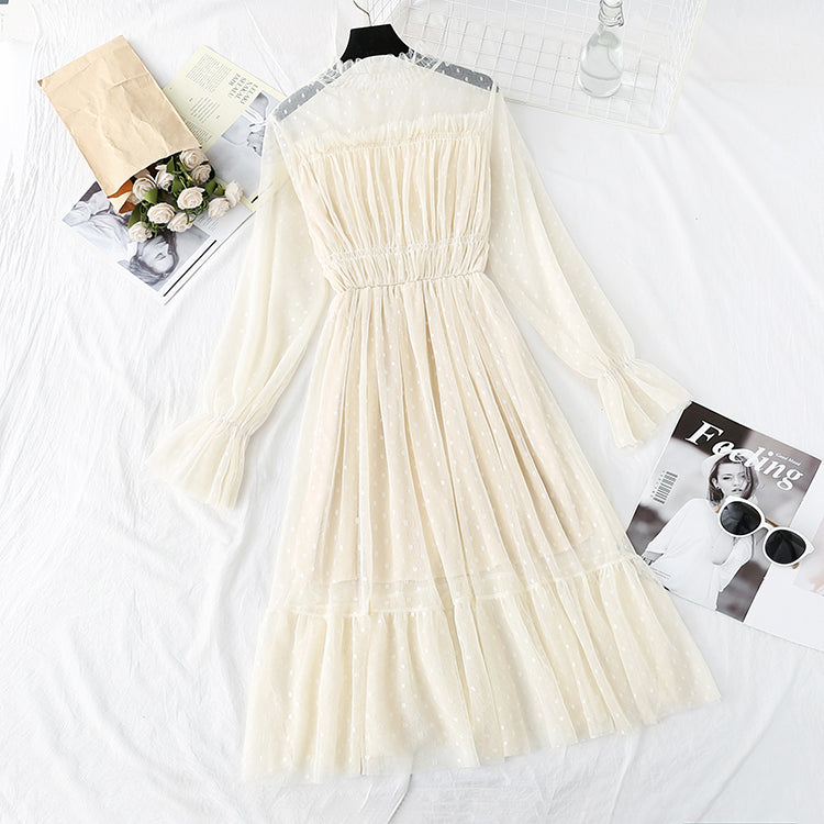 Polka Dot gauze French first love Platycodon fairy skirt  3975