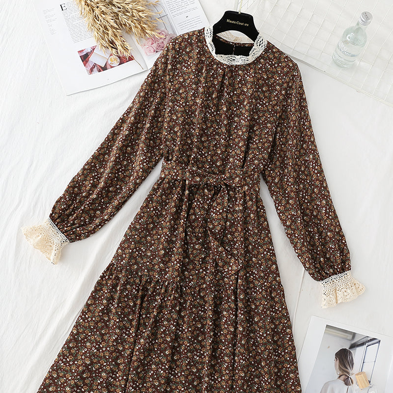 New floral dress women's aging lace up dress  4559