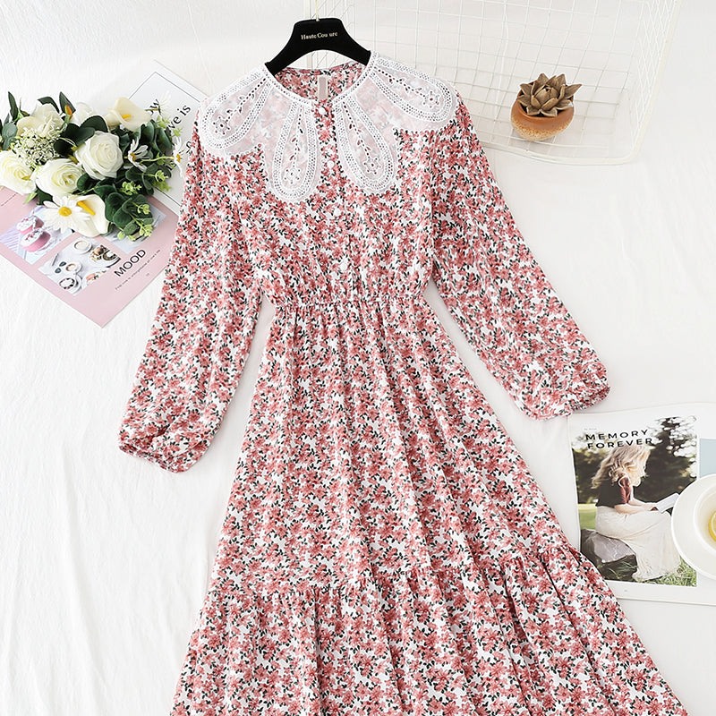 Petal collar floral dress women's super xiansen Chiffon  4850