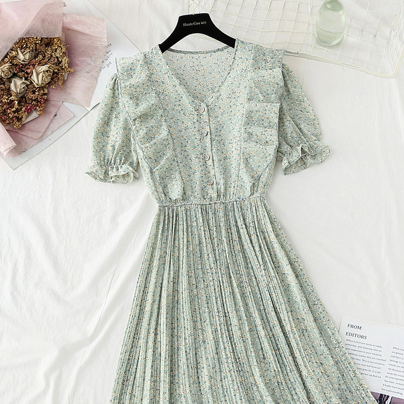 Small fresh sweet floral dress French temperament small skirt  4882