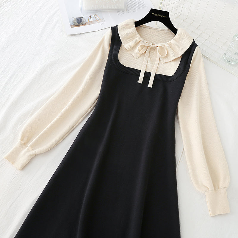 New bottomed skirt lotus leaf collar French retro Hepburn tea break  4772