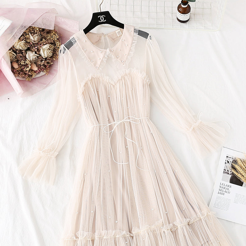 Mesh dress gentle super fairy loose doll A-line skirt  4372