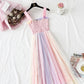 Rainbow seven color suspender dress  4299