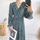 V-neck waist closing thin lotus leaf sleeve Floral Chiffon gentle wind dress  3912