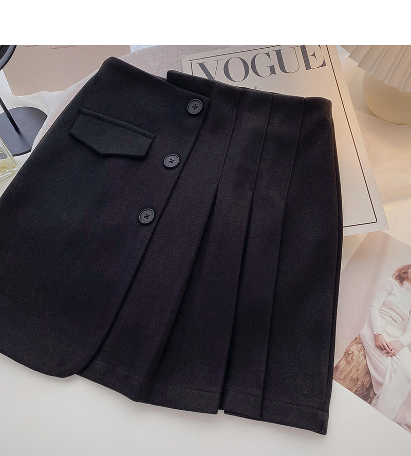 Three button design high waist pleated skirt for women  5424