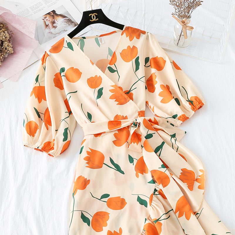 High waist Platycodon grandiflorum French smoked fishtail skirt  3732