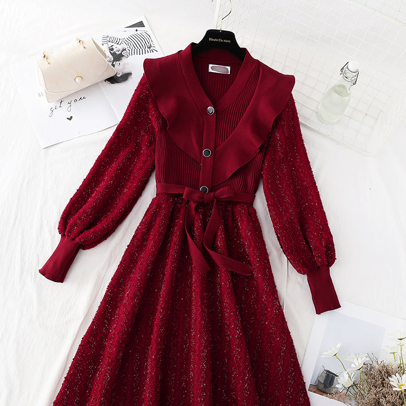 Robe rouge à lacets avec oreilles en bois fin pour femme 4093