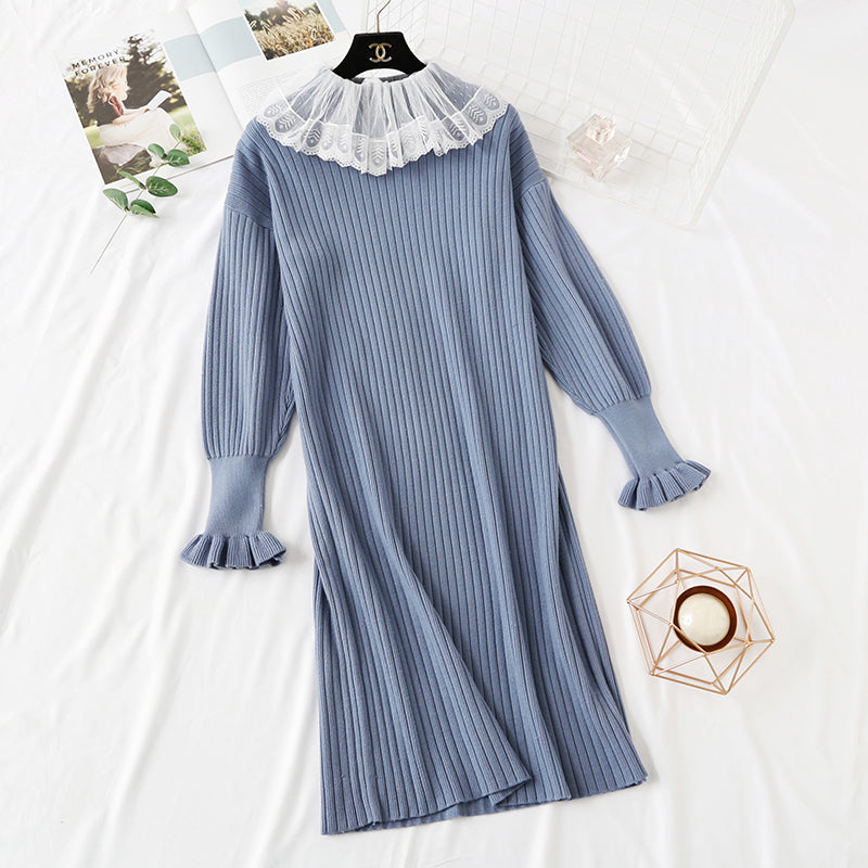 French retro net red two piece suit doll collar lace dress  4471