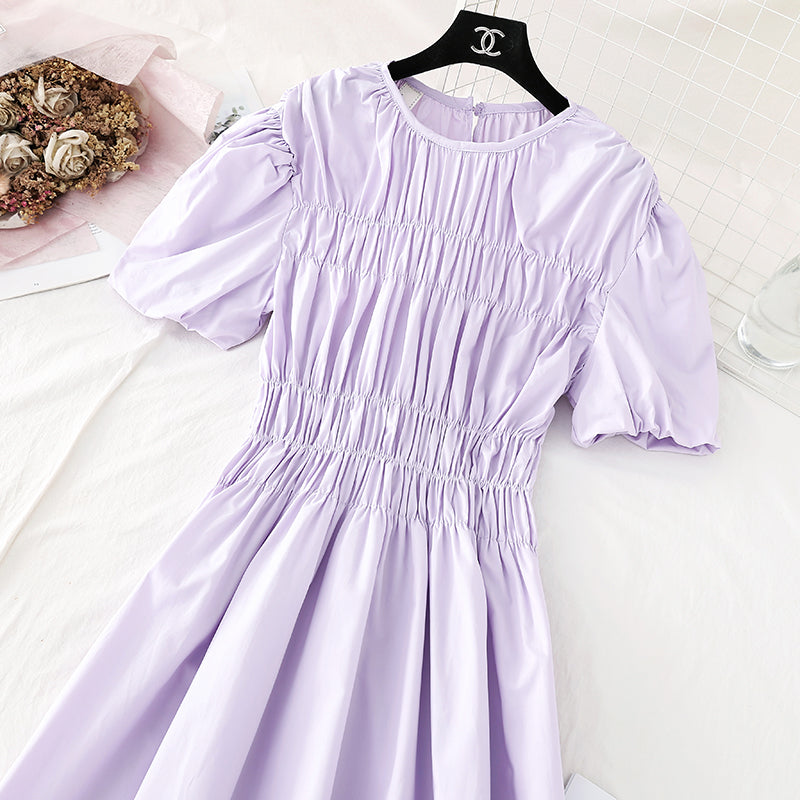 Narrow waist, slim temperament, bubble sleeves, small Hepburn skirt  4148