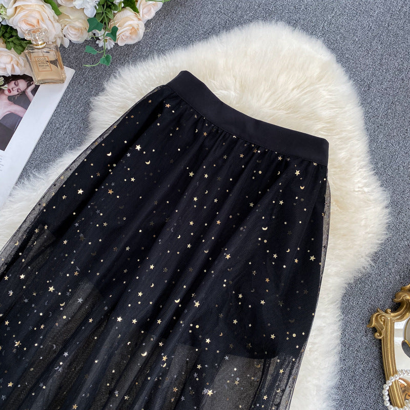 INS fairy skirt,bling starsmedium and long mesh gauze skirt  3719