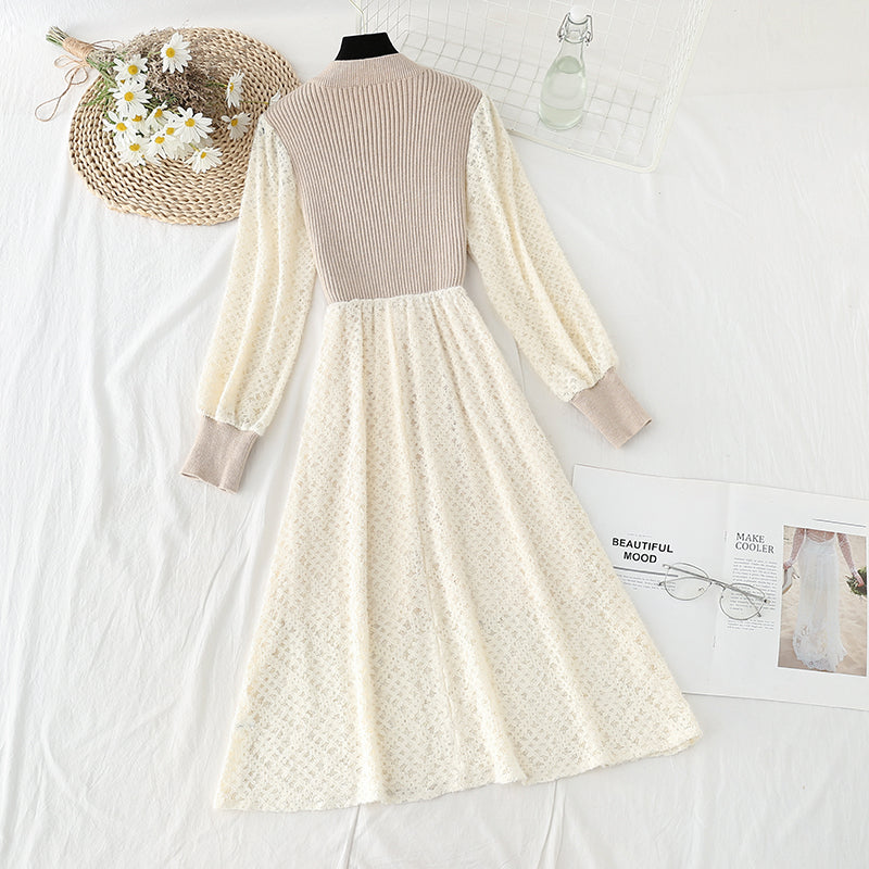 Knit dress with coat lace stitching  4788