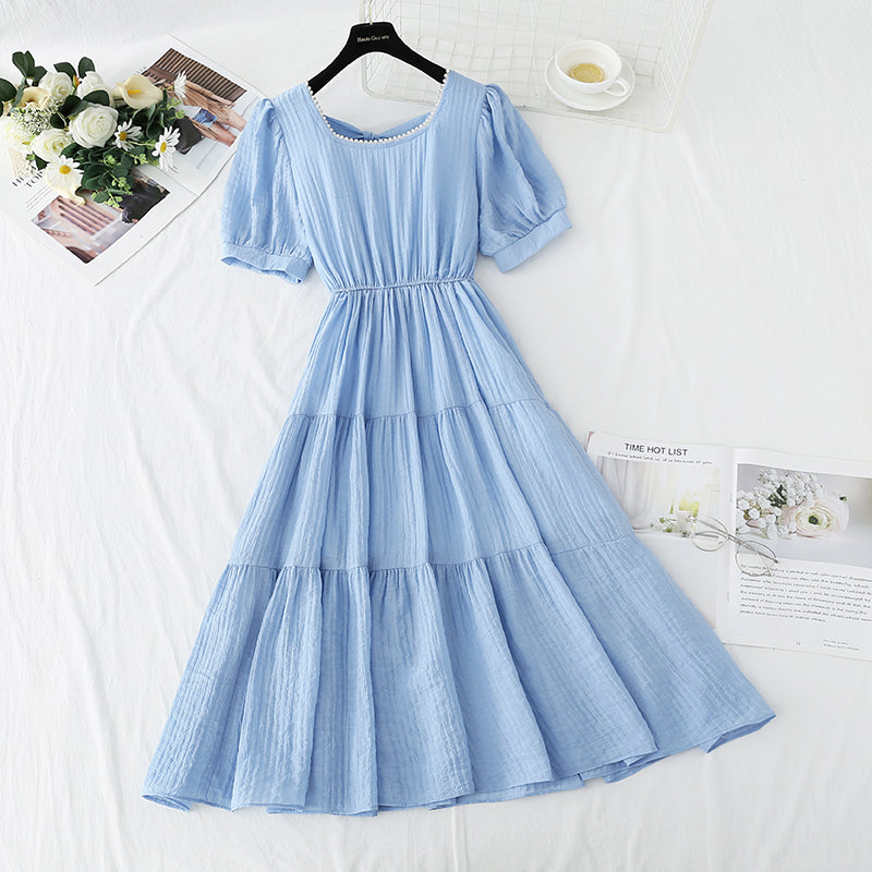 Robe en coton et lin à col carré français 4275