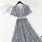 Cotton linen dress female V-neck floral dress waist  4245