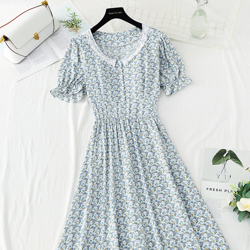 New medium length chiffon skirt with short sleeves is thin and gentle  4864