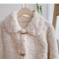 Korean thickened loose lamb wool one-piece coat small ox horn button top  6226