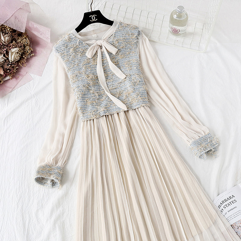 Small fragrance suit women's Vest + pleated bottom skirt two-piece set  4457