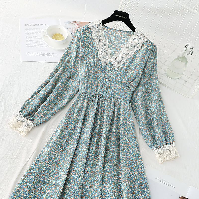 Floral dress gentle wind slim temperament Chiffon Skirt  4082