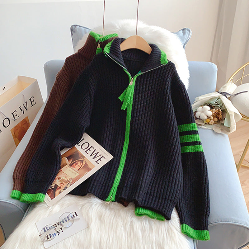 Lazy design high neck zipper sweater cardigan women  4953