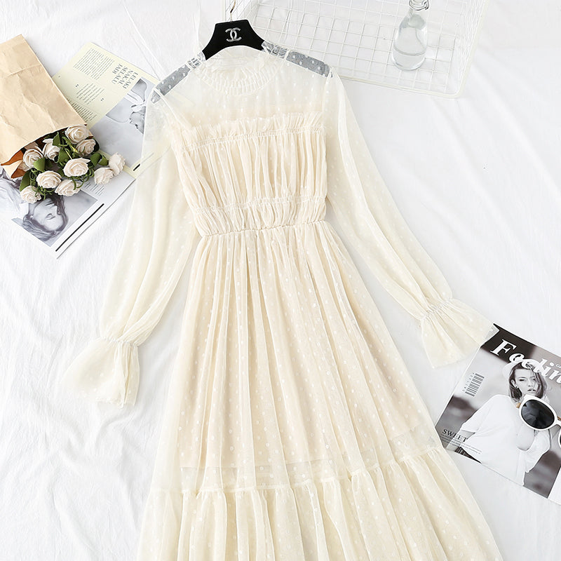 Polka Dot gauze French first love Platycodon fairy skirt  4374