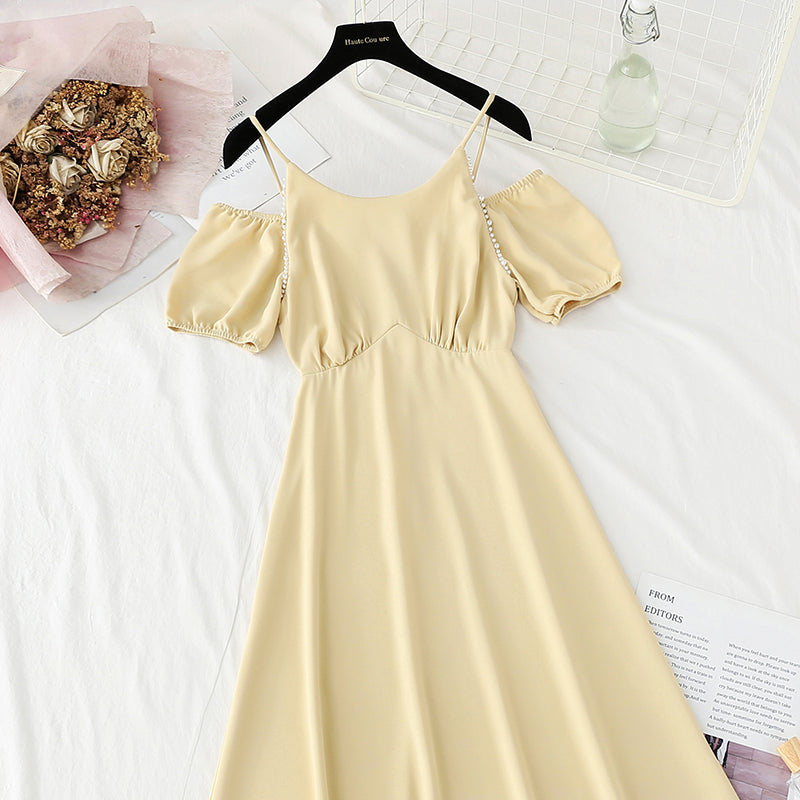 New French pearl shoulder strap temperament small skirt  4228