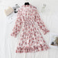 New female V Neck elastic waist Floral Dress Chiffon Skirt  4813