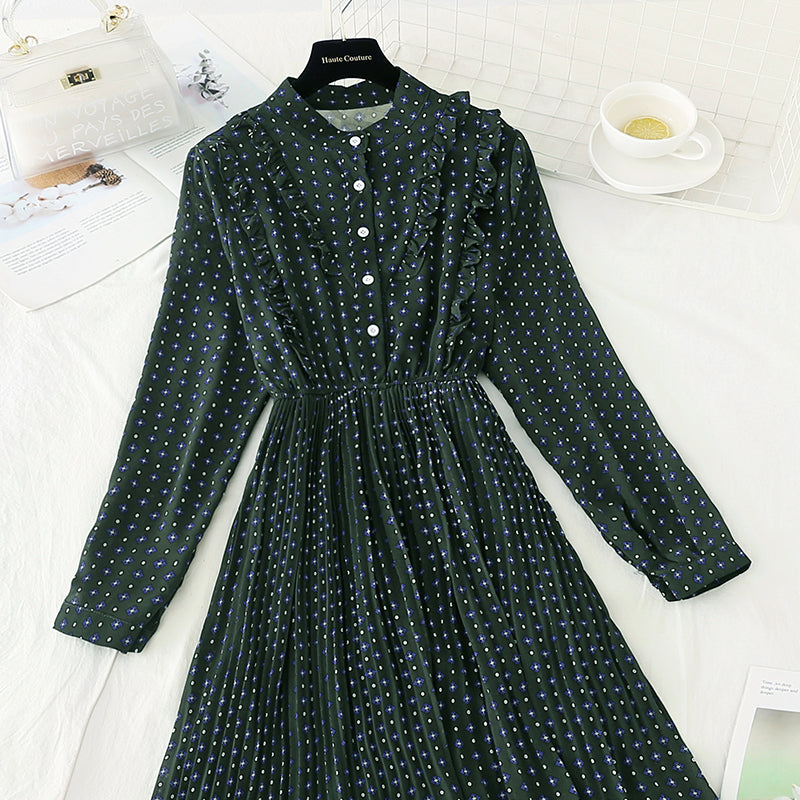 French Floral Chiffon pleated long skirt fairy super fairy series  3926