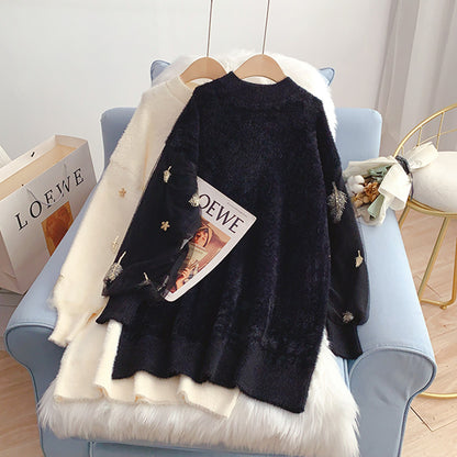 Imitation mink soft waxy sweater dress loose lazy style  4938